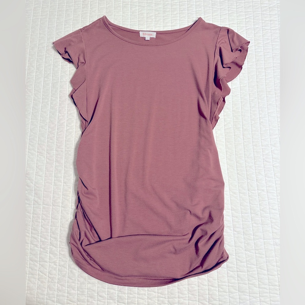 Women's Maternity Mauve Ruffle Sleeve Top